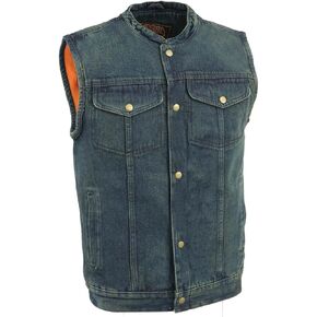 Milwaukee Leather DM2238 Men's Classic Black Denim Club Style Vest with Snap Button Closure