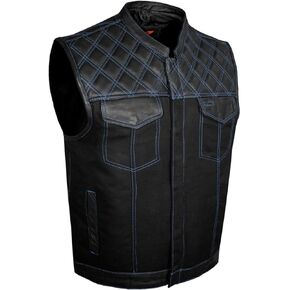GARGOYLE BELLS Men's Denim & Leather Motorcycle Vest with Gun Pockets SOA Biker Club Vest with Diamond Padding For Riding