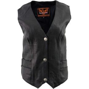 Milwaukee Leather XS1253 Women's Classic Black Leather Vest with Buffalo Nickel Snap Buttons - X-Large