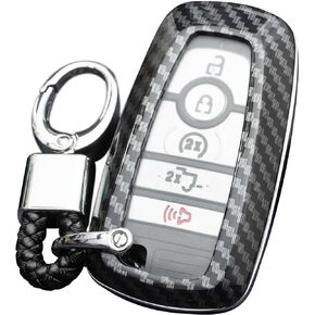 MIHUMIMO Carbon Fiber Car Key Fob Cover Case Chain Compatible with Ford F-150 Raptor Explorer Escape Fusion Bronco Sport Edge Lincoln Corsair Nautilus