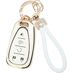 RACOONA Car Key Cover,Key Fob Cover,Key Covers for Car Keys,Key Shell with Keychain,Car Key Case Shell Protection,Remote Smart Key Protector,Compatible with Most Car Models(White) (for Chevy a)