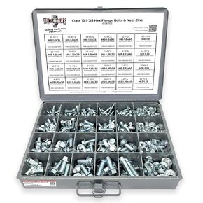 M6 M8 M10 M12 Metric Class 10.9 JIS Hex Cap Flange Frame Bolts & Nuts Zinc Assortment Kit - 375 Pieces!