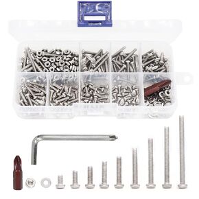 binifiMux 430PCS M2.5 Pan Phillips Screws and M2.5 Hex Nuts/Flat Washers Assortment Kit, 304 Stainless Steel, 4mm / 6mm/ 8mm/ 10mm/ 12mm/ 16mm/ 20mm/ 25mm/ 30mm