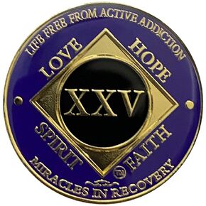 NA 25 Year Golden Color Plated Medallion, Recovery Coin, NA Token, Narcotics Anonymous Recovery Chip, NA Recovery Gift (purple & Golden Colors)