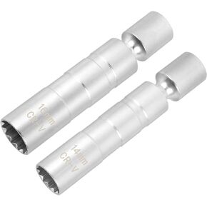 ASOOLL 14MM & 16MM Thin Wall Magnetic Swivel Spark Plug Socket - 2pcs for 3/8 Inch Drive Magnetic Thin Wall 12-Point Universal Joint Wrench