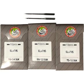30pcs Organ serger Needle elx705 705 2022 Chain Stitch Flat Shank (Mix Size (11SUK, 12SUK, 14SUK))