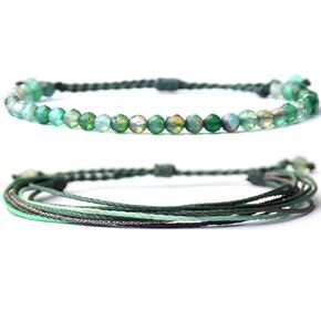 Mezcla Vida Agate Beaded Bracelets for Women, Adjustable String Bracelets Set, Boho Style Natural Stone Bracelets for Women, Gift for Friend (Blue, 2)