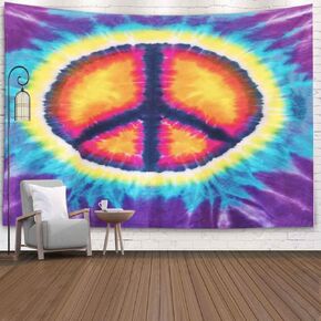Christmas Wall Tapestry, Merry Christmas Tapestry Abstract Peace Sign Design Tie Dye Christmas Scenery Tapestry 80X60 Inch