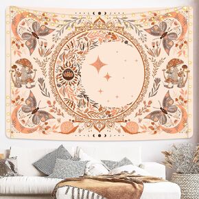 Uspring Boho Vintage Tapestry Floral Leaves Butterfly Tapestries Aesthetic Moon and Star Tapestry Botanical Wall Tapestry Mandala Tapestry for Bedroom Home Decor (51.2 x 59.1inches)