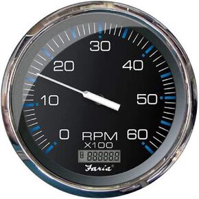 FARIA BEEDE 33763 Chesapeake Stainless Steel Tachometer with Hourmeter (6000 RPM) Gas - 5, Black