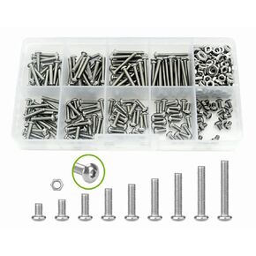 Elantek 480Pcs Metric M2 M2.5 M3 304-Stainless Steel Button Head Hex Socket Cap Bolts Screws Nuts Assortment Kit