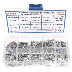 #6-32 UNC Stainless Steel Hex Socket Head Cap Screws Hex Nuts Flat Washers Assortment Kit