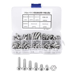 140pcs Set #10-24 Cross Pan Head Screws Stainless Steel Machine Bolts Nuts with Plastic Storage Box Assortment kit