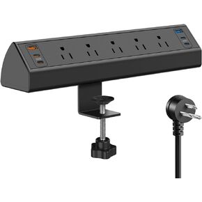 Desk Clamp Power Strip USB C,75W Total Fast Charging Station,45W USB-C and 30W USB-C Ports,Desk Edge Mount Power Strip 6-USB,5 AC Outlets Tabletop Surge Protector,Fit 1.6" Tabletop Edge