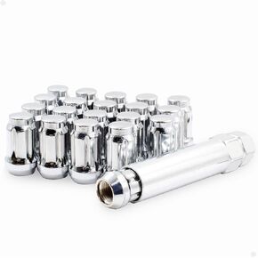 Wheel Accessories Parts Set of 20 Chrome 1/2 Spline Lug Nuts 1.38" Long Car Small Diameter Lug Nut Closed End Bulge Acorn 6 Spline Wheel Locking Lugs with Key (1/2-20, Chrome)
