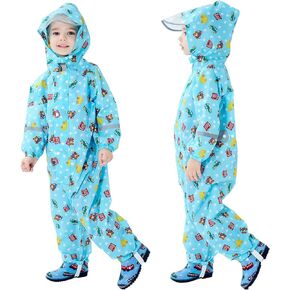 Kids Rain Suit Toddler Boys Girls One Piece Raincoats Waterproof Coverall Baby Rain Jackets Zipper Rainwear 1-10 Years