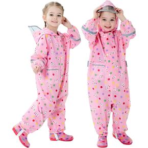 Kids Rain Suit Toddler Boys Girls One Piece Raincoats Waterproof Coverall Baby Rain Jackets Zipper Rainwear 1-10 Years