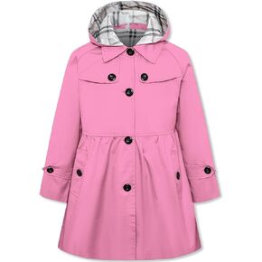 Betusline Girl's Trench Coat, Single Breasted Windbreaker Hoodie Jacket Dress Coat Outerwear for Girl,1# Pink,3-4T = Tag 110