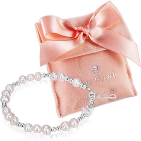 Baby Crystals Beaded Bracelets for Girls, Sterling Silver Cultured Freshwater Pearl, infant Baby Girl keepsake Bracelet, 1st Birthday Girl Gifts, Baby Shower Gifts