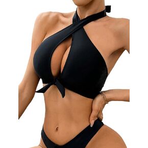 SOLY HUX Women's Criss Cross Halter Bikini Top Knot Front Swimsuit Bathing Suit Tops