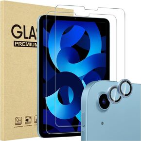 ProCase 2 Pack Screen Protector for iPad Air 5th Air 4th Generation 10.9" + 2 Pack Camera Lens Protector, 9H Hardness HD Clear Tempered Glass for iPad Air Gen 4/5 -Blue