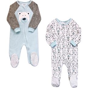 Babys and Toddlers Cozy Fleece Non-Slip Footed, Zip-Front, Blanket Sleepers for Sleep and Play - Pack of 2