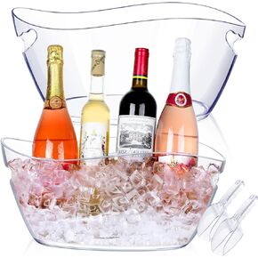 Ice Buckets for Parties, 6.5L Beverage Tub 2pcs Large Mimosa Bar Clear Acrylic Champagne Bucket with Scoops, Drink Bucket Tub for Cocktail Bar, Upgraded 6.5 Liter Wine Beer Cooler Bucket Kit