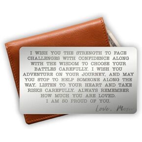 Engraved Stainless Steel Wallet Card Insert - Son Gift Idea from Mom - Unique Mini Love Note to Son from Mother - Graduation Gift (Silver)
