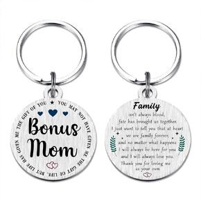 Bonus Mom Stepmom Mother's Day Gifts- Step Mom Adoptive unbiological Mother Birthday Keychain- Christmas Xmas