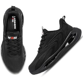 أحذية LARNMERN بمقدمة فولاذية واسعة للرجال أحذية رياضية للعمل خفيفة الوزن وآمنة ومريحة، أحذية تنس غير قابلة للتدمير وقابلة للتنفس (12 رجل عريض، أسود) in Kuwait