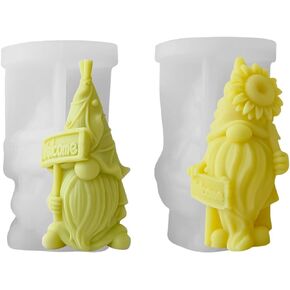 2pcs Flower Leaf Gnome Candle Molds 3D Sunflower Gnome Silicone Mold for Fondant, Soap, Polymer Clay, Plaster Ornament, Resin Art