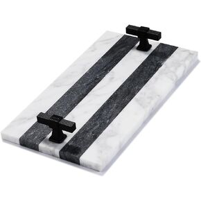 Marble Guest Towel Holder Disposable Paper Towel Tray Vanity Tray Black Color Handle, Bathroom Sink Tray Bathroom Napkin Holder