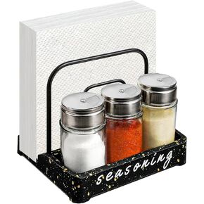Koluti Rustic Napkin Salt and Pepper Holder, Unbreakable Silent Silicone Bottom, Table Top Friendly, Matte Black Wire Non-slip 2-in-1 Kitchen Countertop Organizer in Kuwait