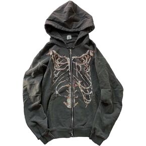 Gothic Hooded Sweater Retro Bone Print Hooded Sweater Y2K Hooded Sweater Grunge Hooded Sweater Harajuku Hooded Sweater