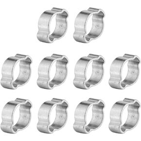 10 Pieces Hose Clamps Double Ear Hose Clamps Two-ear Hose Clamp Zinc Plated Hose Clamp for Fule Petrol Pipe Tube(13-15MM), Silver