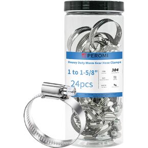 Hose Clamps, PEROMI 304 Stainless Steel Worm Gear Drive Mini Hose Clamp Adjustable Range 1" to 1-5/8", Heavy Duty Metal Fuel Line Pipe Clamp for Plumbing, Automotive And Mechanical, 24pcs