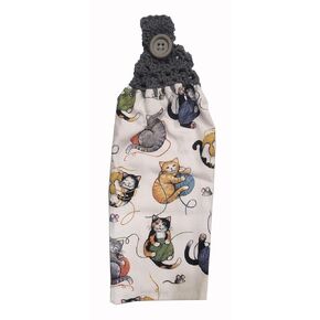 Handcrafted Grey Crochet Topped Cats with Yarn Kitchen Towel