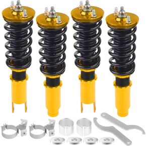 BHB Adjustable Coilovers Compatible with Honda Civic 1989-2000, CRX 89-91, Delsol 93-97, Acura Integra 94-01 Coil Spring Absorber Struts Suspension Lowering Kit Gold