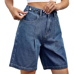 شورت جينز نسائي عالي الخصر بطول الركبة من Djeanxa شورت دينم بأزرار وخصر قابل للتعديل شورت برمودا طويل من الجينز للفتيات المراهقات