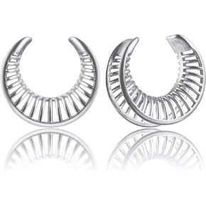 LADEMAYH 2Pcs 1 inch Gauges for Ears, Ventilated Silver 25mm Gauges for Ears, Breathing 1 inch Plugs for Ears Surgical Steel Saddle Plugs Tunnels Ear Gauges Earrings