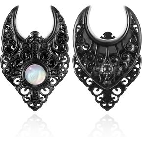 LADEMAYH 2Pcs 5/8 Gauges for Ears, Elegant Black 16mm Gauges for Women, with White Shell 5/8 Plugs for Ears, Surgical Steel 5/8 Ear Gauges Saddle Tunnels Earrings