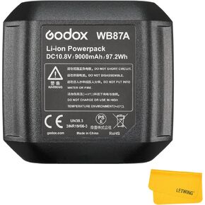 GODOX WB87A Lithium Battery Pack AD600BM AD600B AD600 AD600M Strobe Flash, Rechargeable Li-ion Battery Replacement DC 10.8V/9000mAh(WB87A is Update Version of WB87)