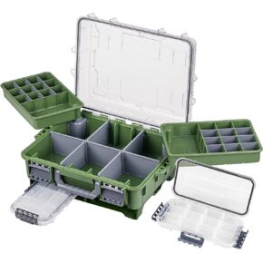 THKFISH Waterproof Tackle Box, Portable Fishing & Tackle Storage Box with Two 3500 Stowaway Boxes and Removable Dividers, Premium Tackle Storage,Green/Pink/Blue