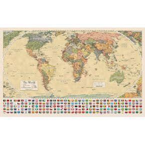Equal Earth World Map Poster - map design shows continents at true relative size - LAMINATED, 18" x 29" [Yellow]