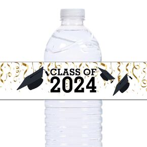 21 Class of 2024 Confetti Graduation Water Bottle labels - Gold