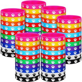 Funtery 100 Pcs Paw Print Rubber Bracelet Silicone Stretch Wristbands Dog Paw Silicone Bracelet Rubber Wristbands Dog Party Favors Birthday Party Supplies Decorations(Multicolor)