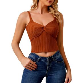 Sleeveless Knitted Crop Top: Sexy Tank Tops for Womens - Y2k Twist Knot Casual Vest - Women Summer Sweater Cami