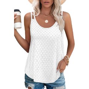 Women Tank Tops Eyelet Sleeveless Camisole Casual Spaghetti Strap Scoop Neck Cami Summer Beach Flowy Shirts