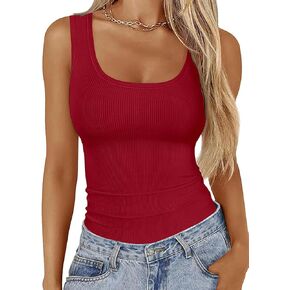 Womens Tank Tops Summer Sleeveless Basic Cami Top Shirt Round Neck Sexy Slim Fitted Tops Racerback Blouses