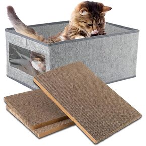 Kichwit Large Cat Scratching Pads, 3pcs Cat Scratcher Cardboard with a Box, Reversible Cat Scratching Board,16.5" x 11.7" (Large)